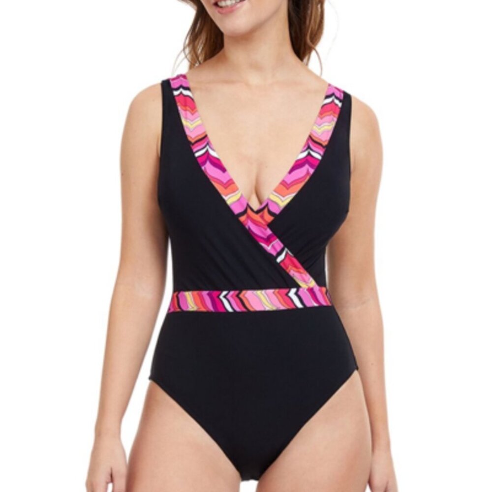 NWT Profile by Gottex Women's Black Palm Springs One Piece Swimsuit Size 8